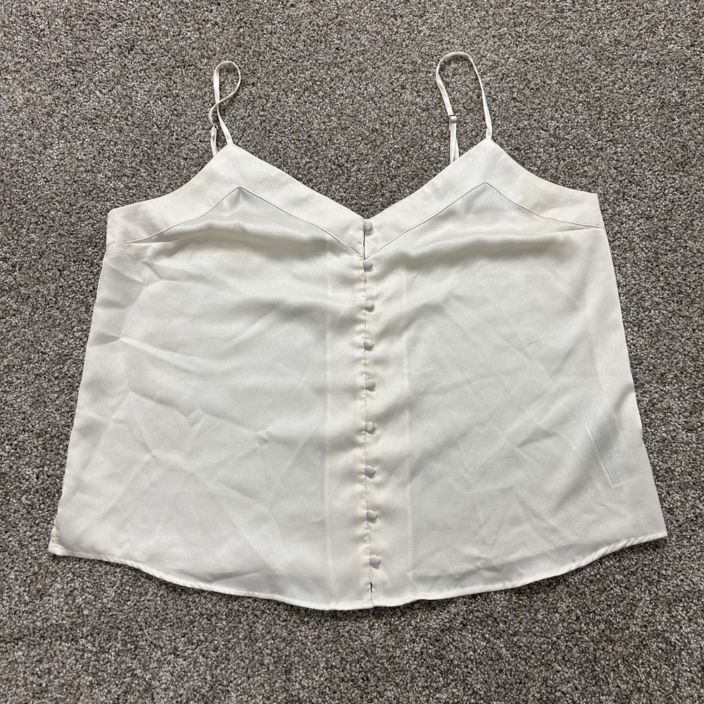 Abercrombie & Fitch Tank Top Womens XL White Satin Button Front Cami Adjustable